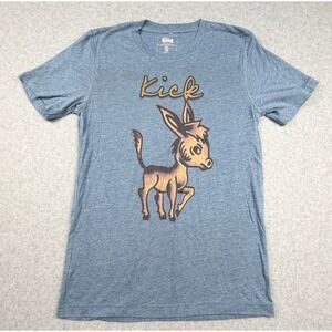 Gina Tees Kick Donkey Graphic T-Shirt Blue Heathered Short Sleeve Small